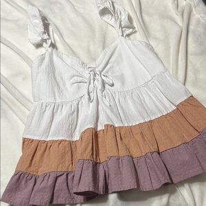 White, Tan, and Purple Tiered Top